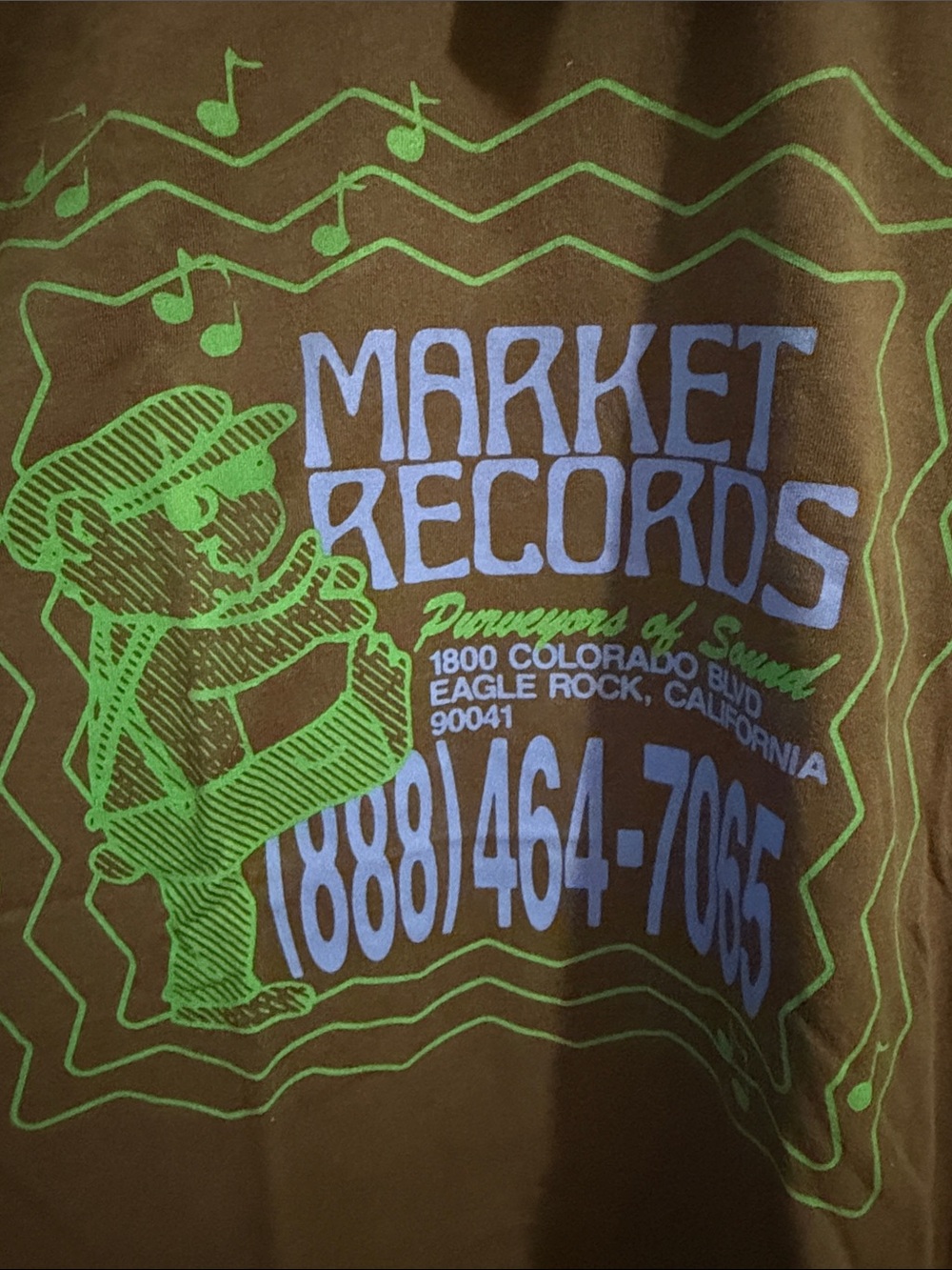 Market Records Graphic Short Sleeve Tee - Brown with Green & Blue Print